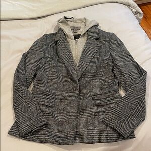 Chic Gray Women's Blazer with Hoodie